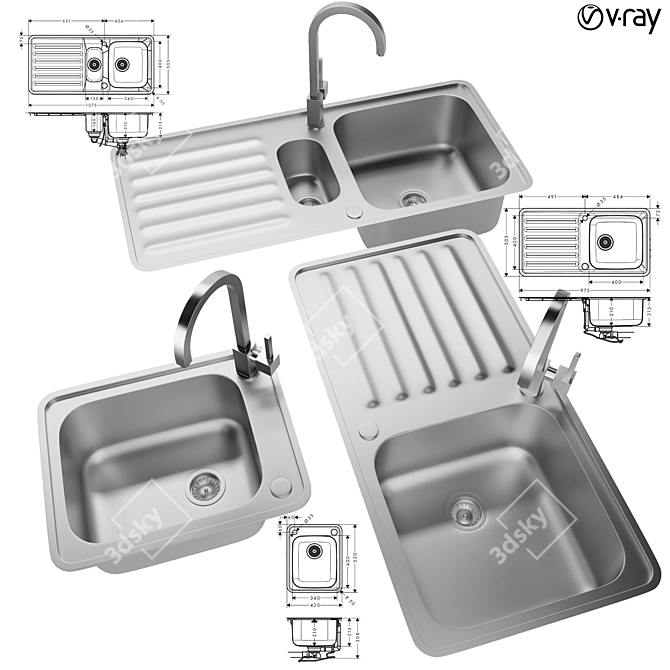 Premium Kitchen Sink Collection 3D model image 1