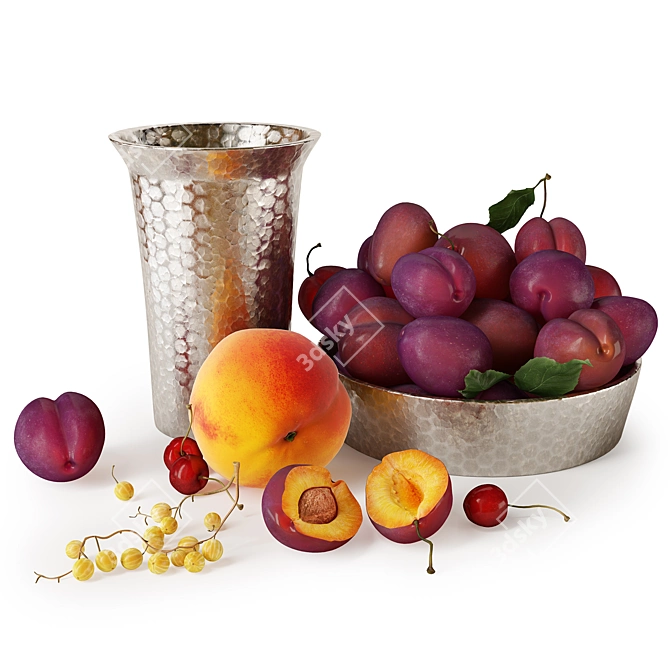 Plum Fruit Set: Realistic Still Life Sculpture 3D model image 1