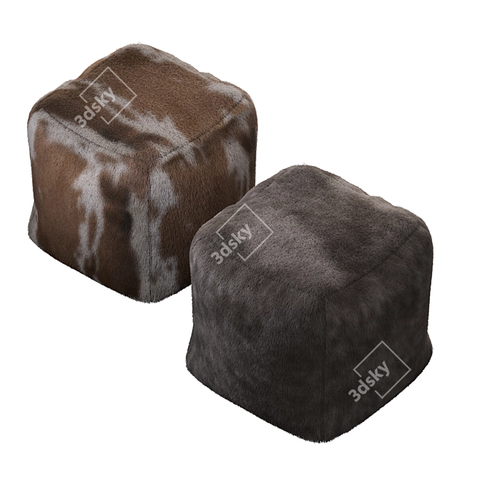 Faux Fur Poufs: Luxurious Pottery Barn Accent 3D model image 1