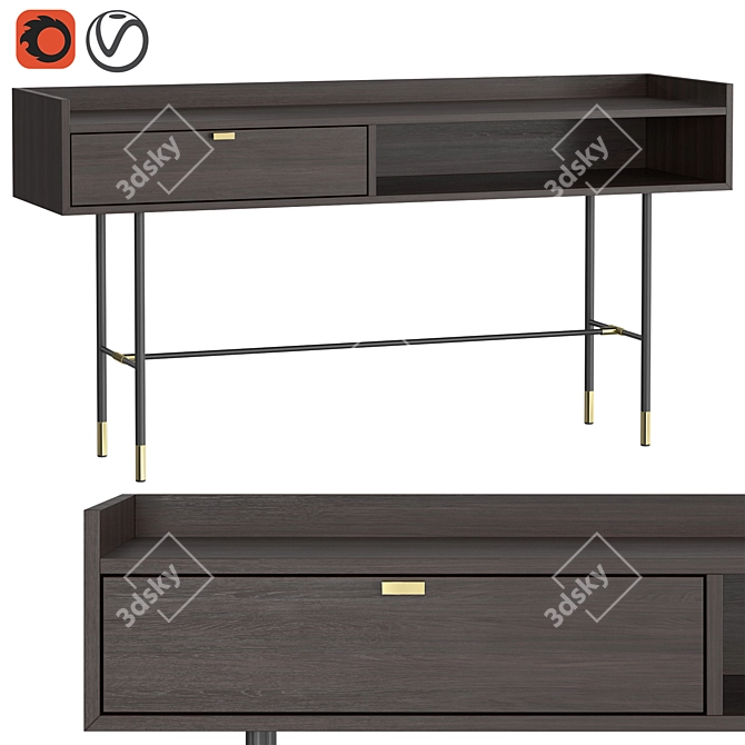 Elegant Walnut Writing Desk 3D model image 1