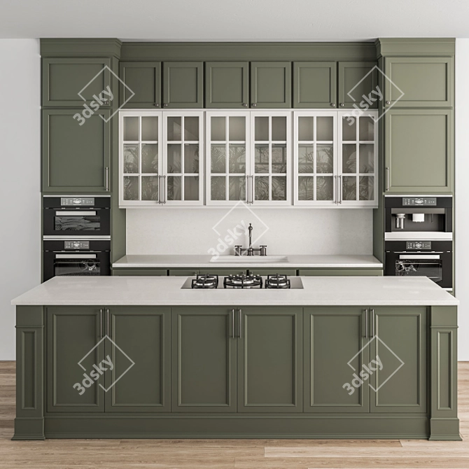 Classic Green & White Kitchen Set 3D model image 1