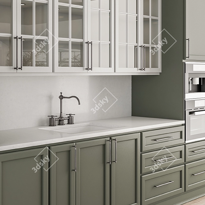 Classic Green & White Kitchen Set 3D model image 5