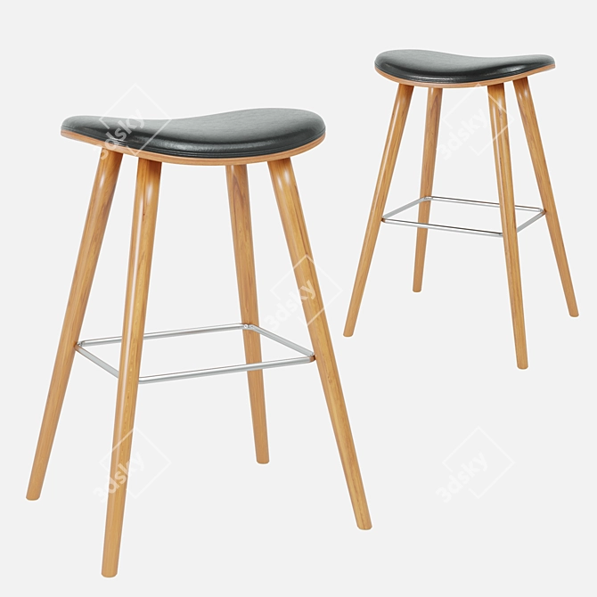 Finiks Bar Stool: Stylish Leather and Wood Design 3D model image 1