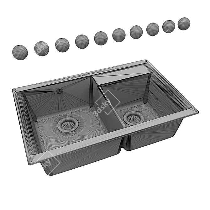 Modern Double Bowl Kitchen Sink 3D model image 2