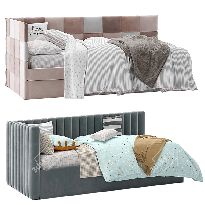 Modern Corner Bed with Elegant Panels 3D model image 4