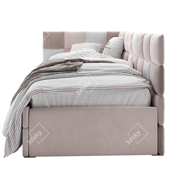 Modern Corner Bed with Elegant Panels 3D model image 6