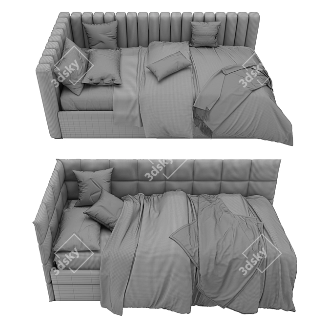 Modern Corner Bed with Elegant Panels 3D model image 7