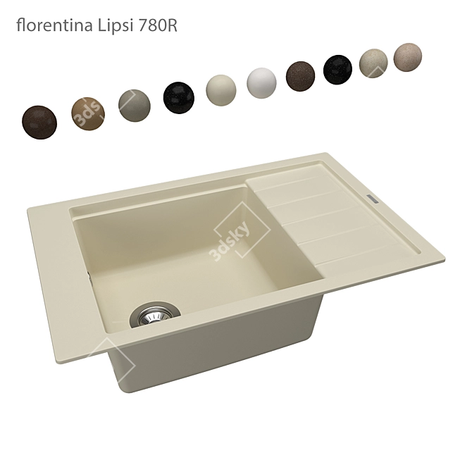 Florentina Lipsi 780R OM: Spacious Sink with Stainless Steel Grate 3D model image 1