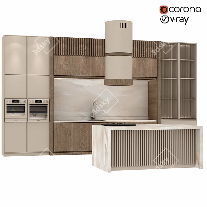 Modern Kitchen Set: 3D Model 3D model image 1