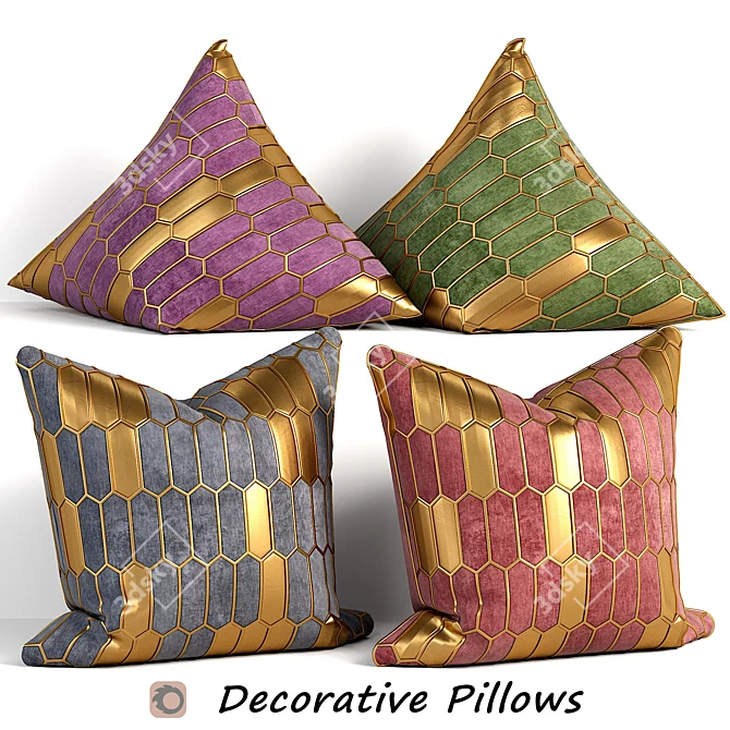 Embroidered Faux Leather/Velvet Decorative Pillows 3D model image 1