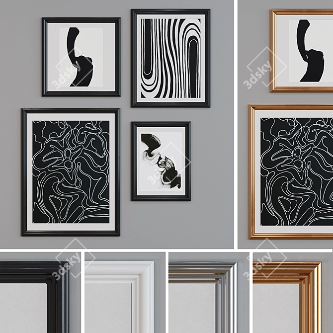 Modern Minimalist 4-Piece Picture Frame Set 3D model image 1