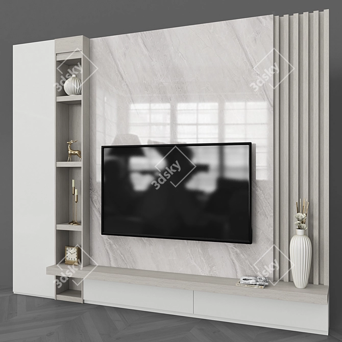 Sleek TV Wall Set with 65" Screen 3D model image 2