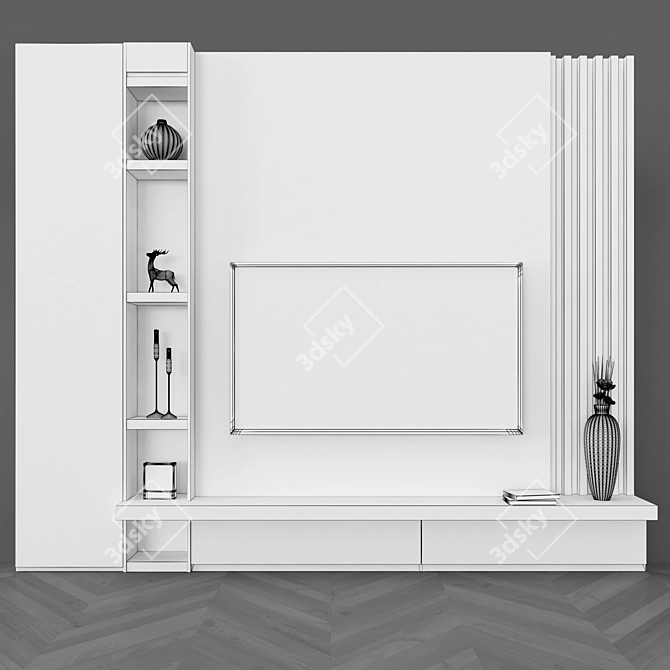 Sleek TV Wall Set with 65" Screen 3D model image 4