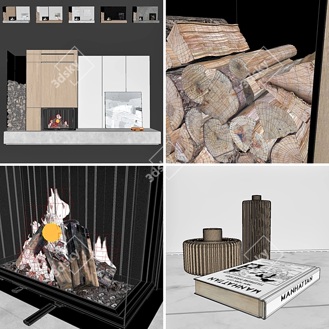 Fireplace Wall Decor Set 3D model image 7