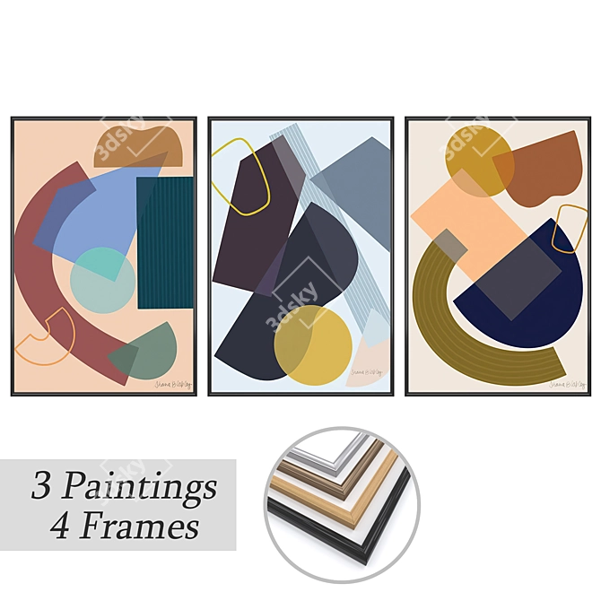 Elegant Framed Paintings Set 3D model image 1