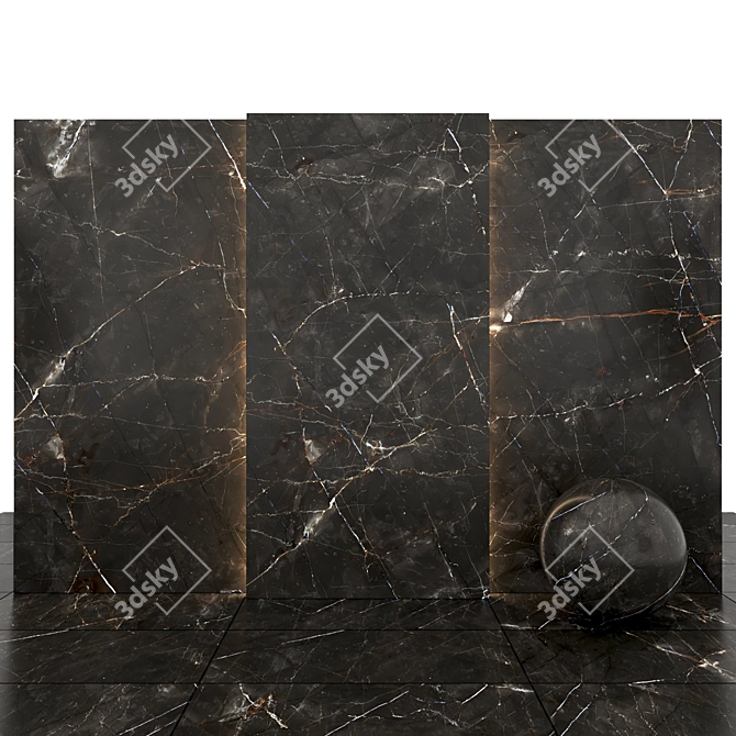 Sleek Black Pulpis Marble: Versatile Textured Tiles 3D model image 1