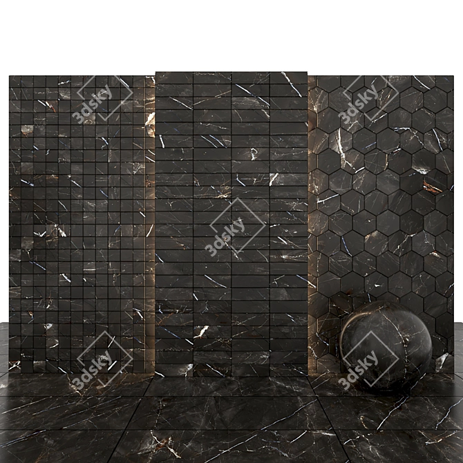 Sleek Black Pulpis Marble: Versatile Textured Tiles 3D model image 3