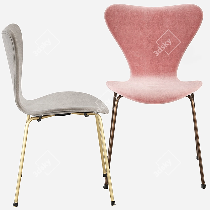 Modern Pink, Blue & Grey Fritz Hansen Series 7 Chair 3D model image 3