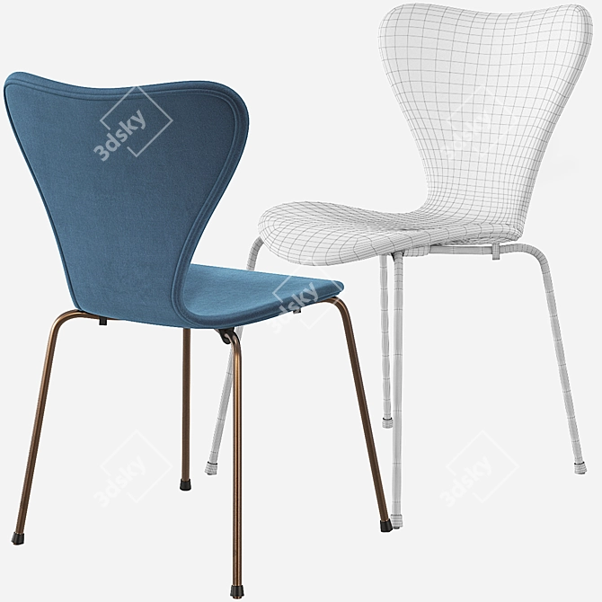 Modern Pink, Blue & Grey Fritz Hansen Series 7 Chair 3D model image 5