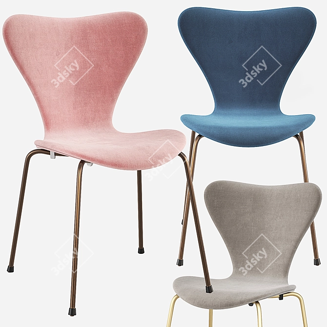 Modern Pink, Blue & Grey Fritz Hansen Series 7 Chair 3D model image 7