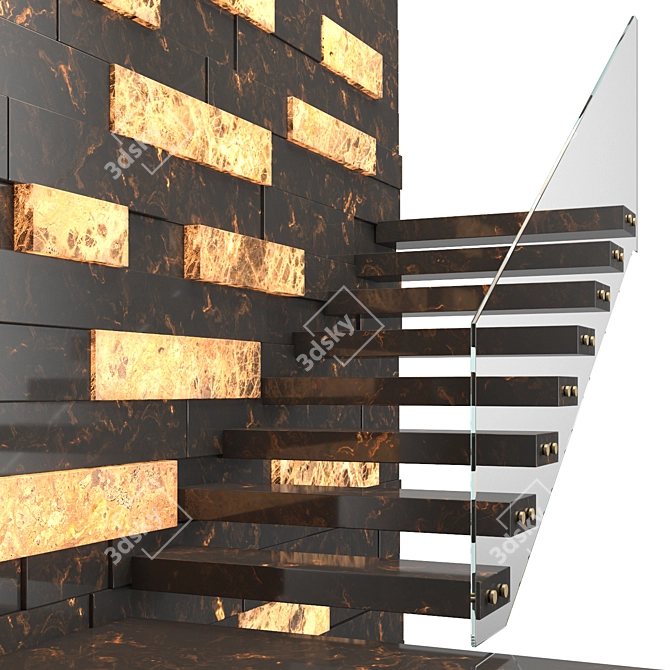 Modern Staircase 4: Stone, Glass & Metal 3D model image 3