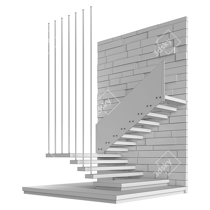 Modern Staircase 4: Stone, Glass & Metal 3D model image 6