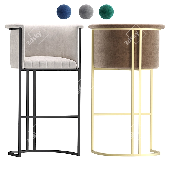 Velvet Modern Barstool 3D model image 1