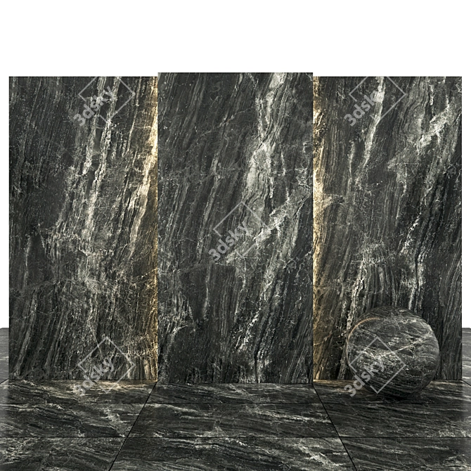 Elegant Black Mirror Marble Slabs 3D model image 2