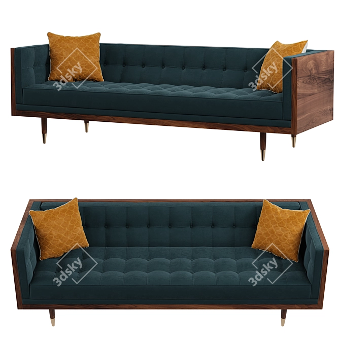 Walnut Neptune Velvet Woodrow Box Sofa 3D model image 2