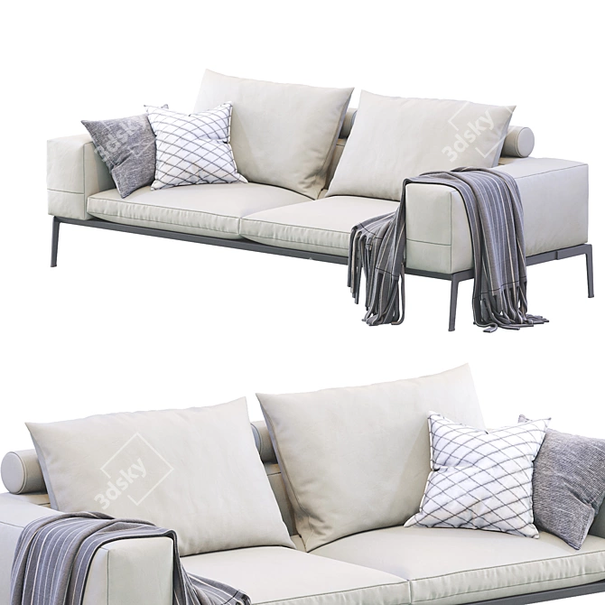 Elegant Lifesteel Leather Sofa 3D model image 2