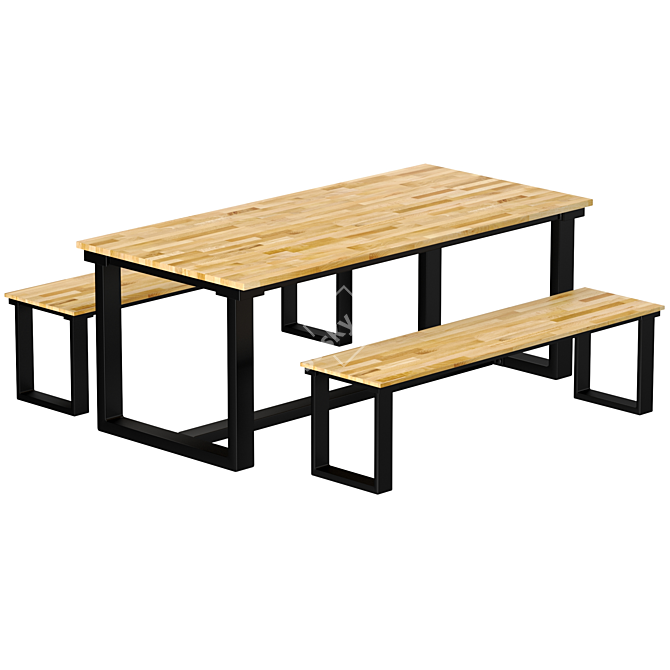 Industrial Oak and Steel Dining Table for 8 - Hiba 3D model image 1