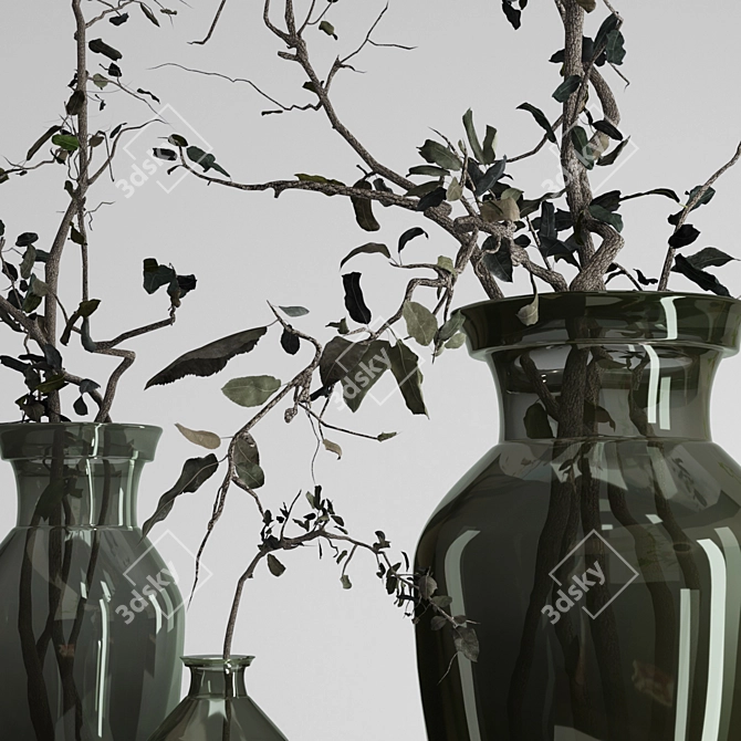 Dried Olive Branch Bouquet in Glass Vase 3D model image 5