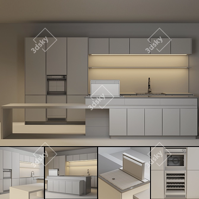 Modern High Gloss Kitchen Set 3D model image 1