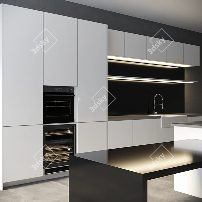 Modern High Gloss Kitchen Set 3D model image 3