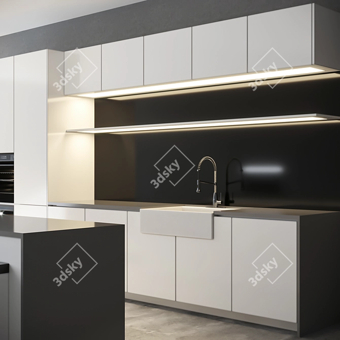 Modern High Gloss Kitchen Set 3D model image 5