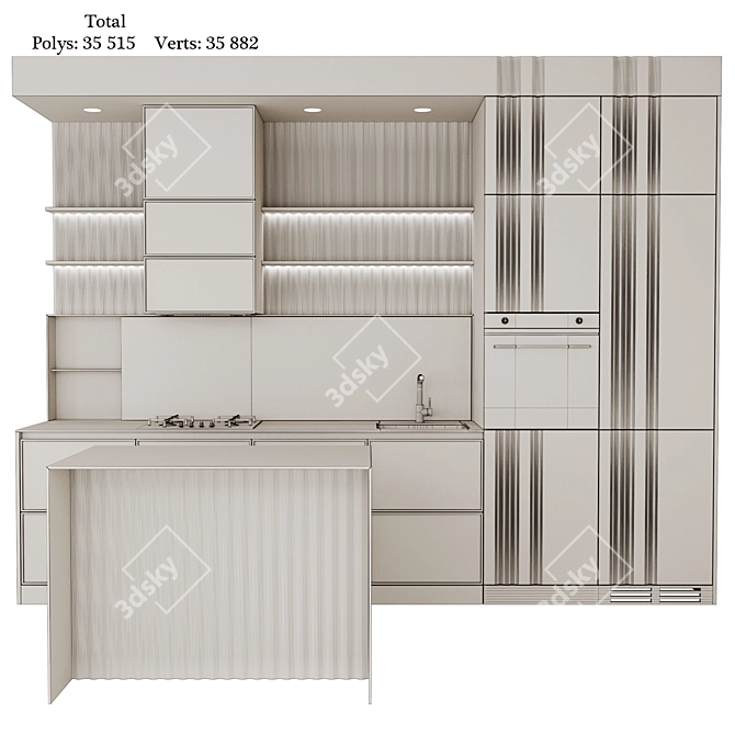 Modern Kitchen Set with Island 3D model image 7