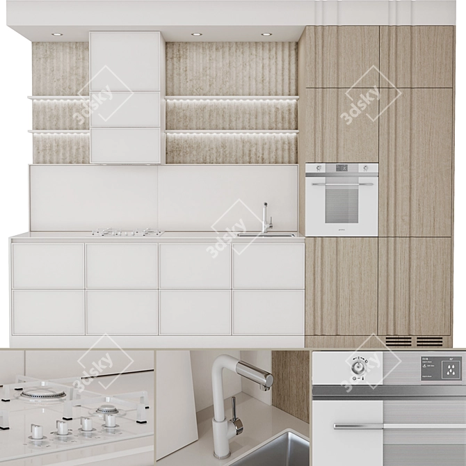 Modern Kitchen Set with Island 3D model image 8