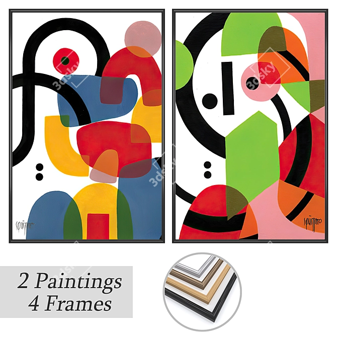 Title: Gallery Frames and Art Set 3D model image 1