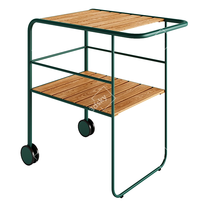 Skagerak Fuori Serving Trolley: Green & Teak Elegance 3D model image 1