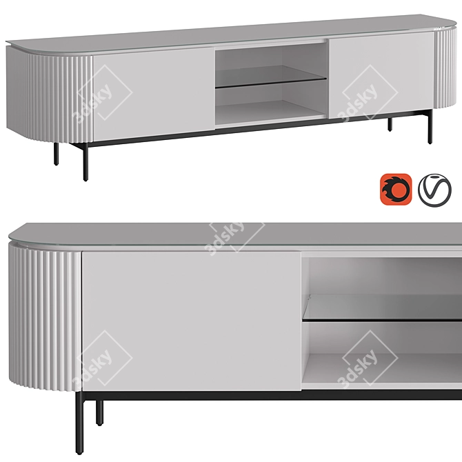 Modern TV Cabinet with Glass Top and Open Shelves 3D model image 1