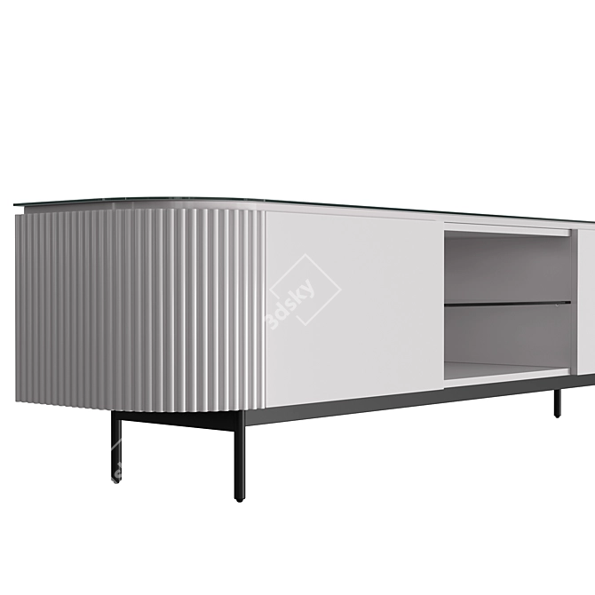 Modern TV Cabinet with Glass Top and Open Shelves 3D model image 4