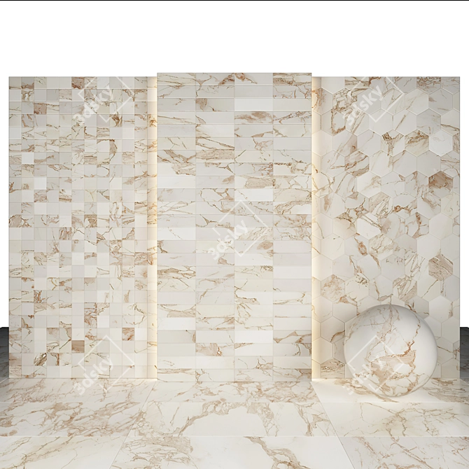 Silky Calacatta Marble: Elegant, Glossy Slabs & Tiles 3D model image 3