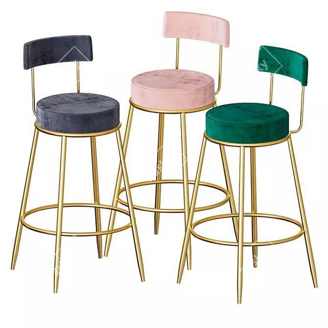 Plush Velvet Counter Stool 3D model image 4