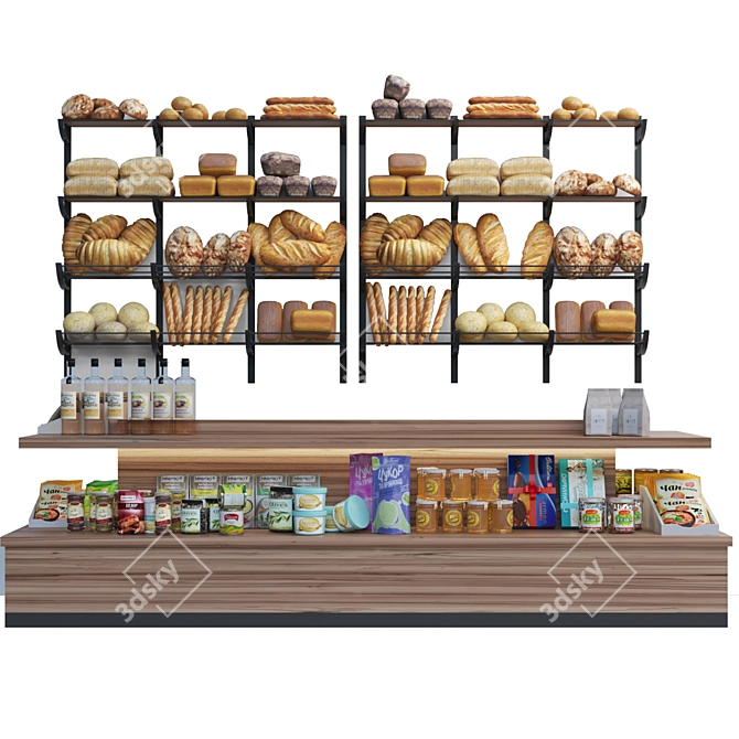 Freshly Baked Assortment: Croissant, Bun, Donut, Juice, Honey 3D model image 1