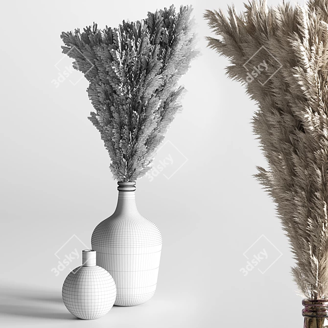 Modern Glass Vase with Pampas Grass 3D model image 2