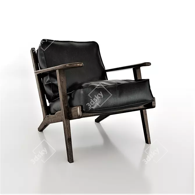 Sleek Black Leather Lounge Chair 3D model image 1