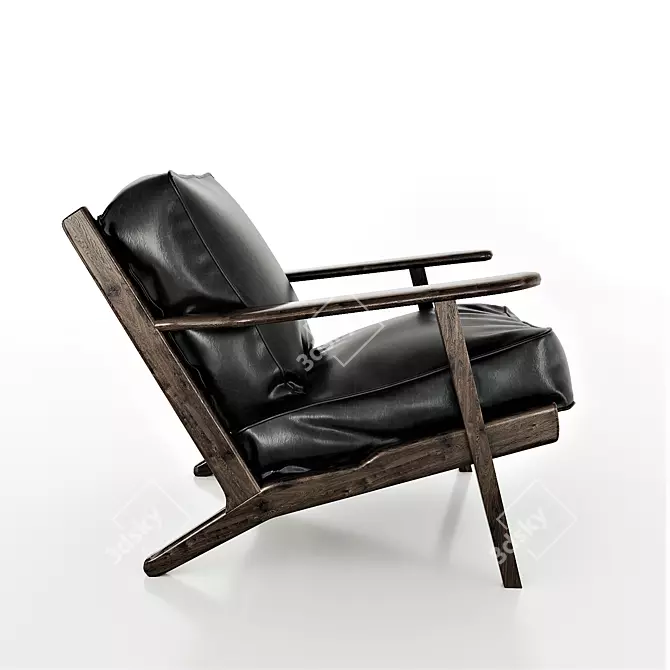 Sleek Black Leather Lounge Chair 3D model image 2