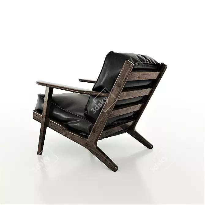 Sleek Black Leather Lounge Chair 3D model image 3