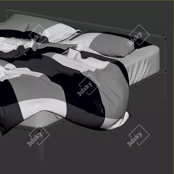 GRIMSBU Queen Bed - Gray/Green - Stylish and Versatile 3D model image 4