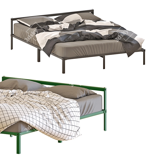 GRIMSBU Queen Bed - Gray/Green - Stylish and Versatile 3D model image 7